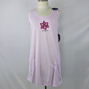 Life Is Good Sleep Shirt Nightgown Sleeveless Pockets Flower Print Pink M NWT